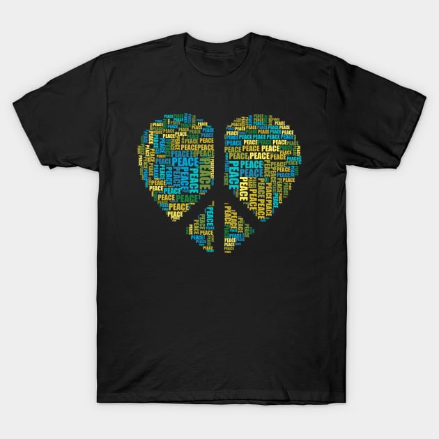 Peace Sign and Love Heart Shape Design T-Shirt by Sanu Designs
